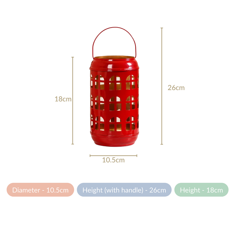 Festive Red Candle Holder With Handle Set of 2- Metal Candle Holder, Candle Holder with Handle, Decorative Candle Holder, Glow Candle Holder