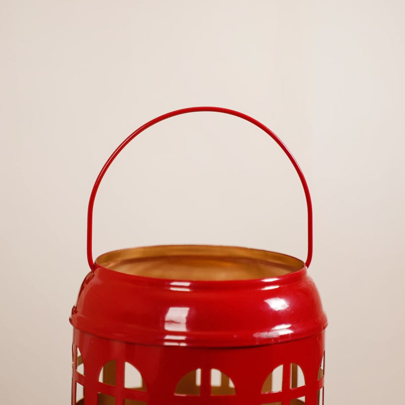 Festive Red Candle Holder With Handle Set of 2- Metal Candle Holder, Candle Holder with Handle, Decorative Candle Holder, Glow Candle Holder