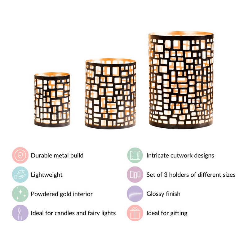 Set of 3 Luxe Metal Cutwork Votive Holder