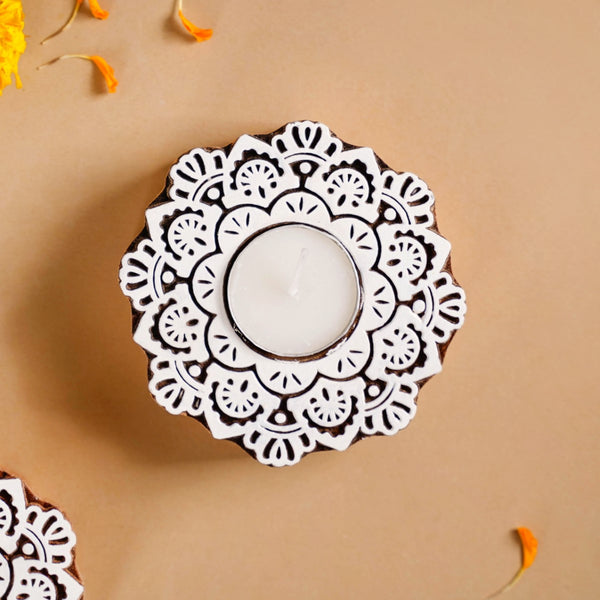 Handmade Floral Mandala Tea Light Holder Set Of 2