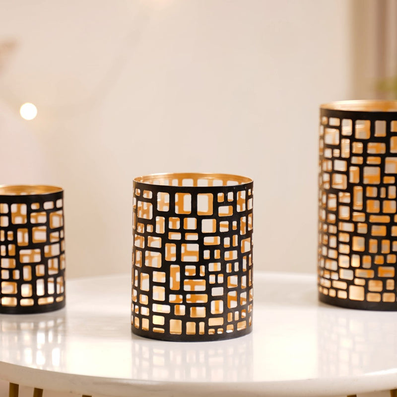 Set of 3 Luxe Metal Cutwork Votive Holder