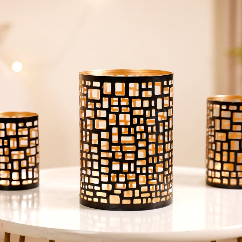 Set of 3 Luxe Metal Cutwork Votive Holder
