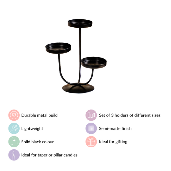 3-Arm Metal Candle Stand Black