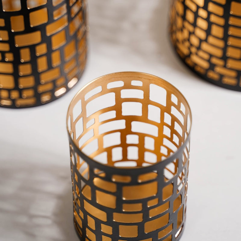 Set of 3 Luxe Metal Cutwork Votive Holder