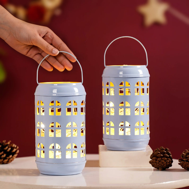 Metal Cutwork Votive Candle Holder With Handle Set of 2