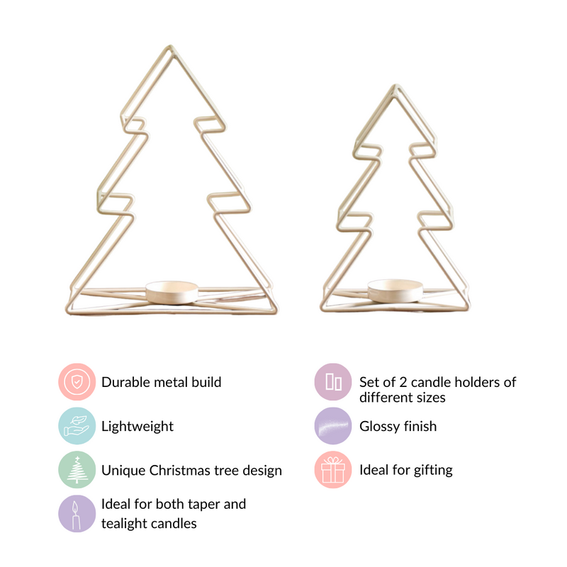Metal Christmas Tree Candle Holder Set of 2 Ivory
