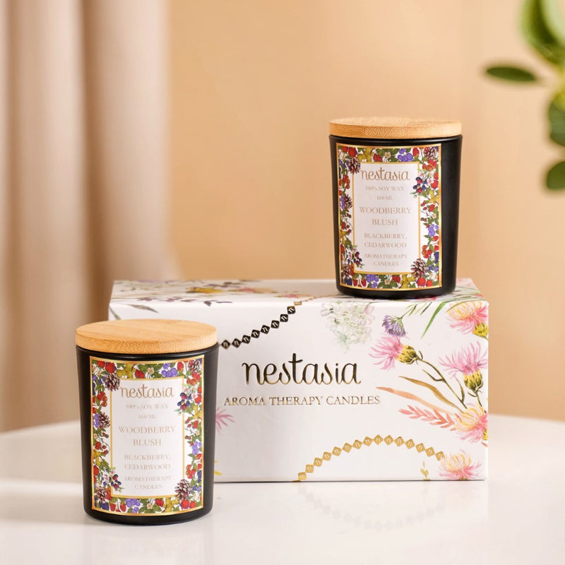 Woodberry Scented Candle Jar With Lid Set Of 2