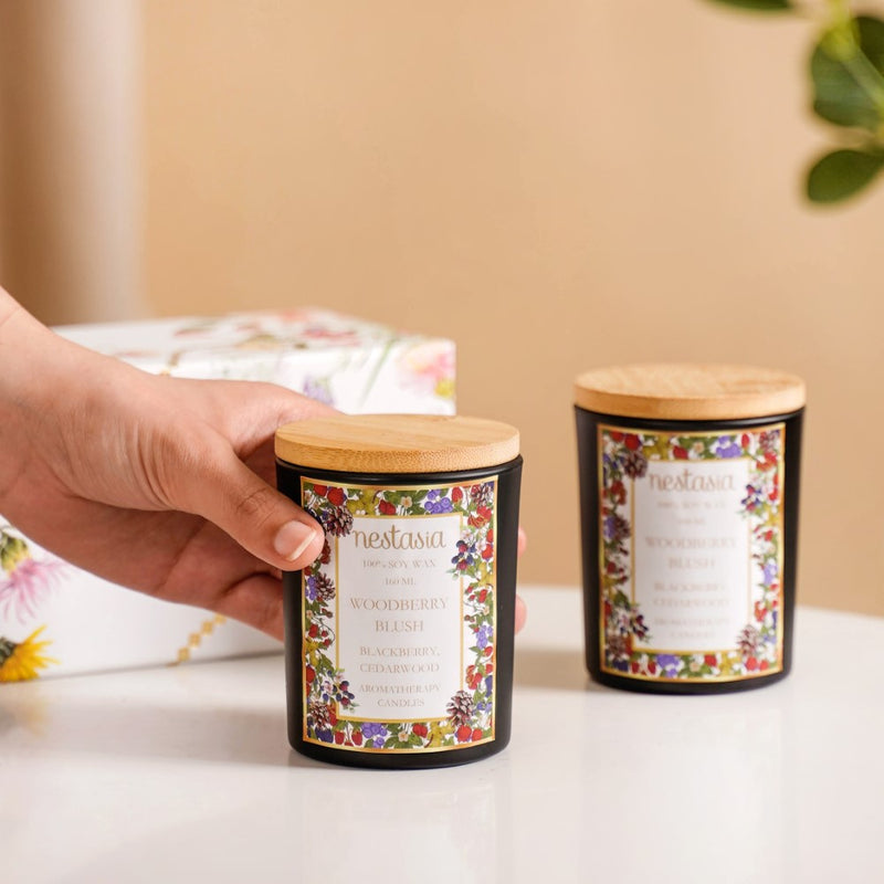 Woodberry Scented Candle Jar With Lid Set Of 2