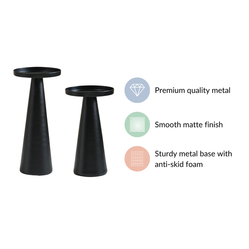Matte Black Pillar Candle Stand Set Of 2