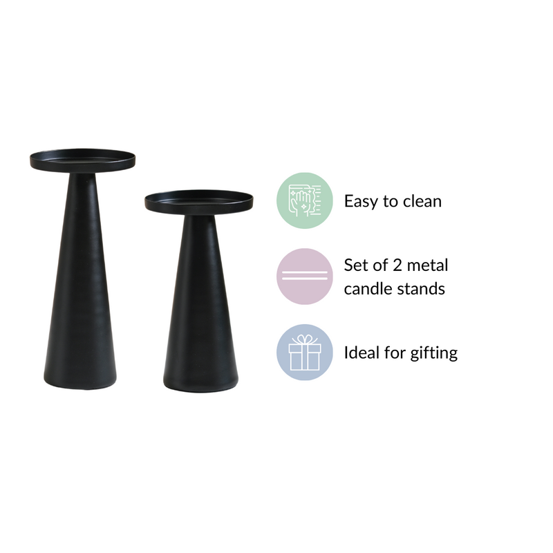 Matte Black Pillar Candle Stand Set Of 2