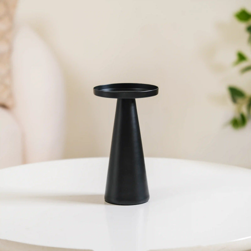 Matte Black Pillar Candle Stand Set Of 2