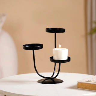 3 Arm Metal Candle Stand Black