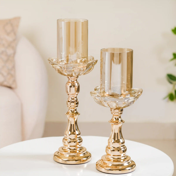 Flower Glass Candle Holder Set Of 2