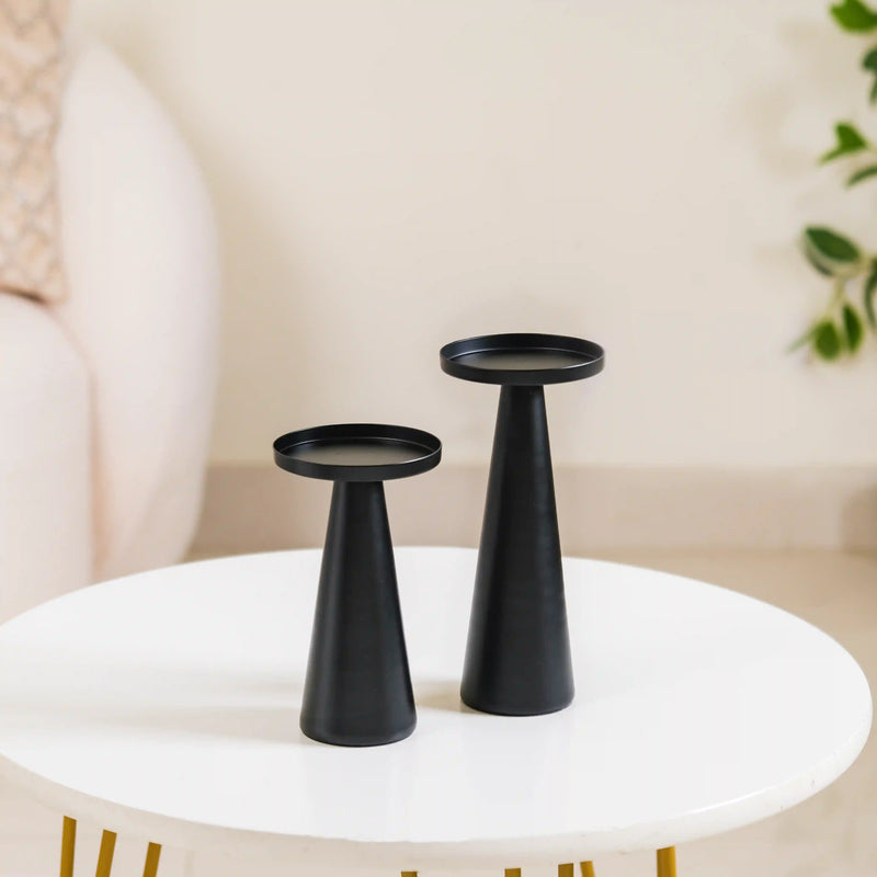 Matte Black Pillar Candle Stand Set Of 2
