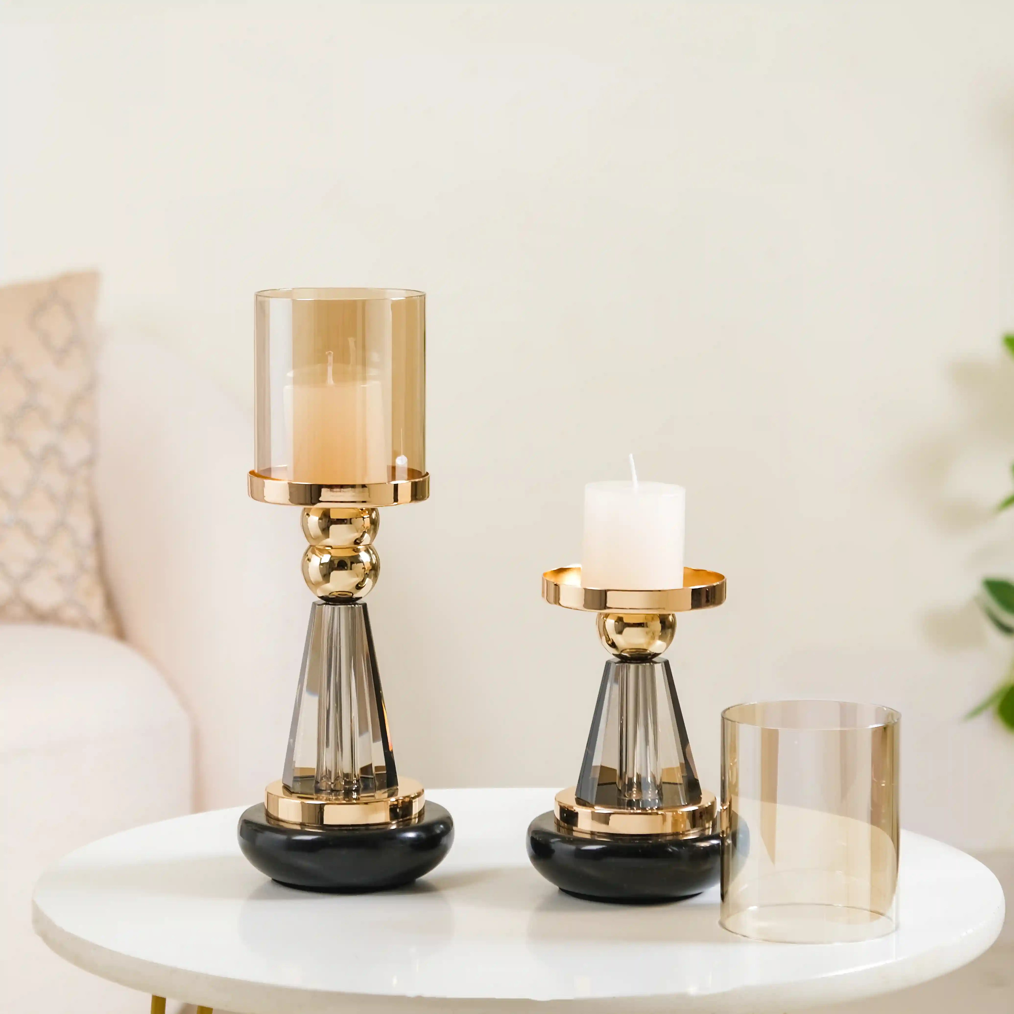 WebelKart New Premium Crystal Rose Brass Candle Holder for Decoration