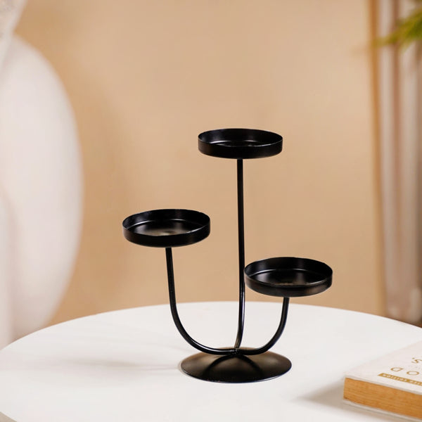 3-Arm Metal Candle Stand Black