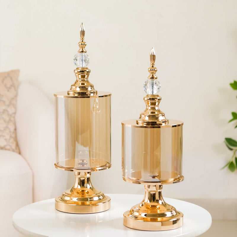 Gold Decor Jars Set Of 2 - Gold Decor Jars, Set of 2 Gold Jars, Decorative Gold Storage Jar