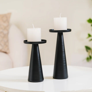 Matte Black Pillar Candle Stand Set Of 2