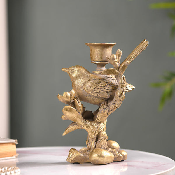 Gold Bird On Branch Candle Stand