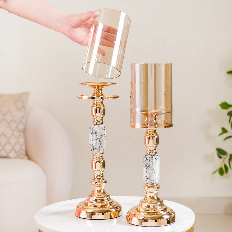 Marble Vintage Candle Holders Set Of 2