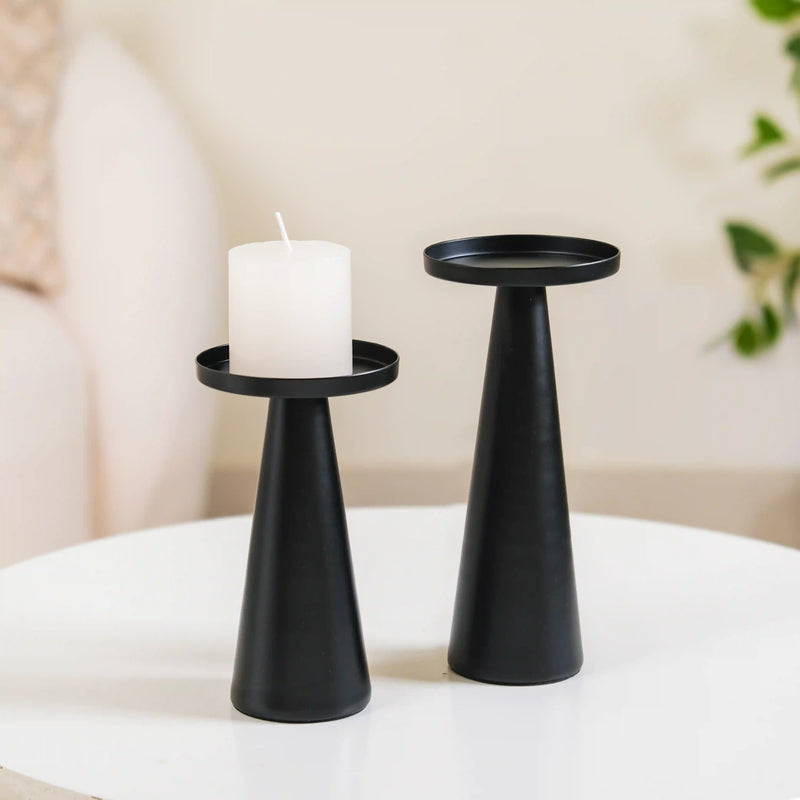 Matte Black Pillar Candle Stand Set Of 2