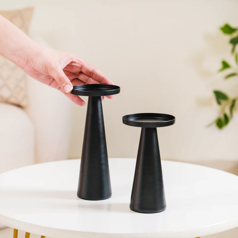 Matte Black Pillar Candle Stand Set Of 2