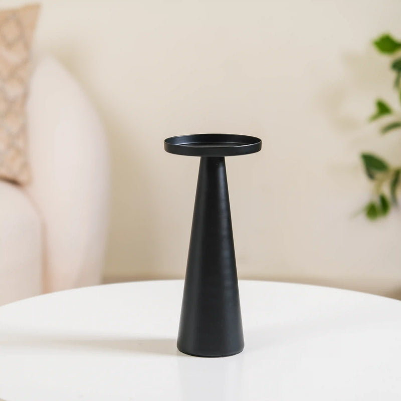 Matte Black Pillar Candle Stand Set Of 2