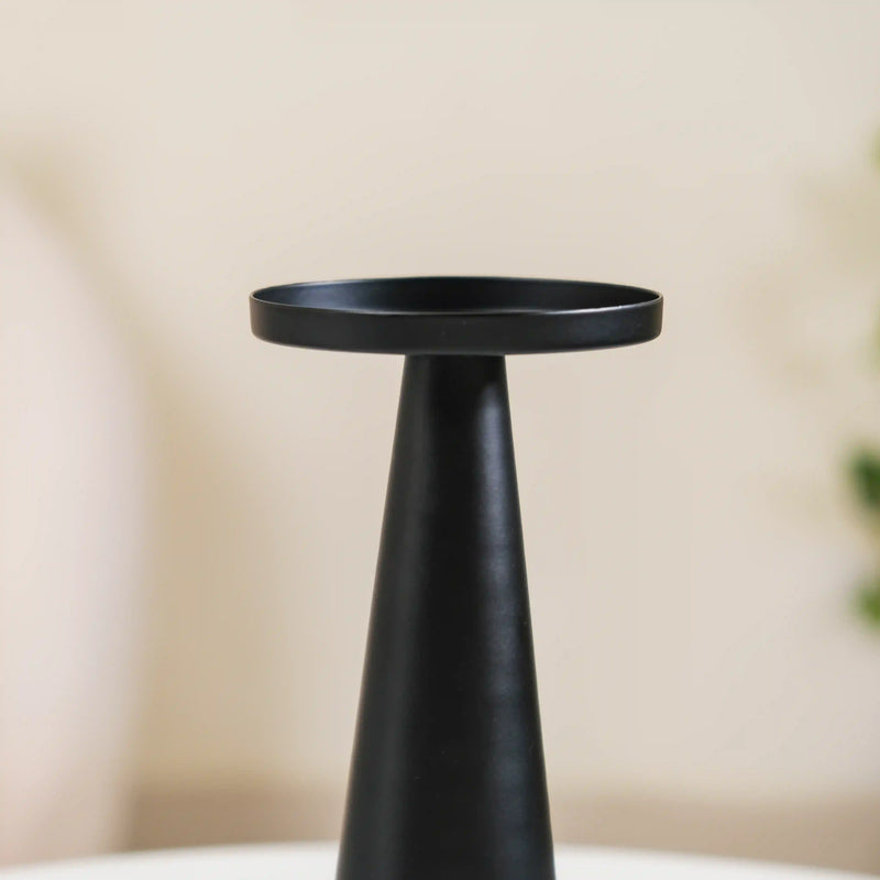 Matte Black Pillar Candle Stand Set Of 2