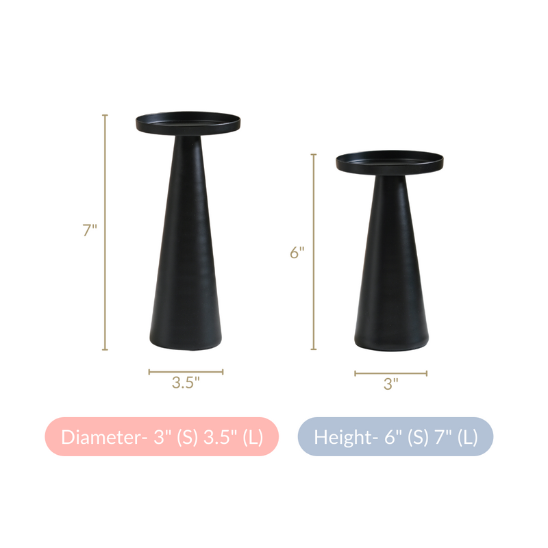 Matte Black Pillar Candle Stand Set Of 2