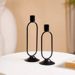 Minimalist Metal Taper Candle Holder Set of 2 Black