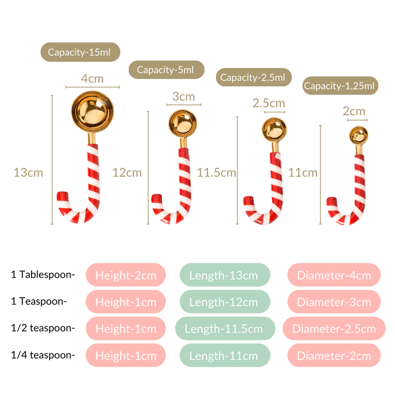 Red And White Candy Stick Measuring Spoon Set Of 4