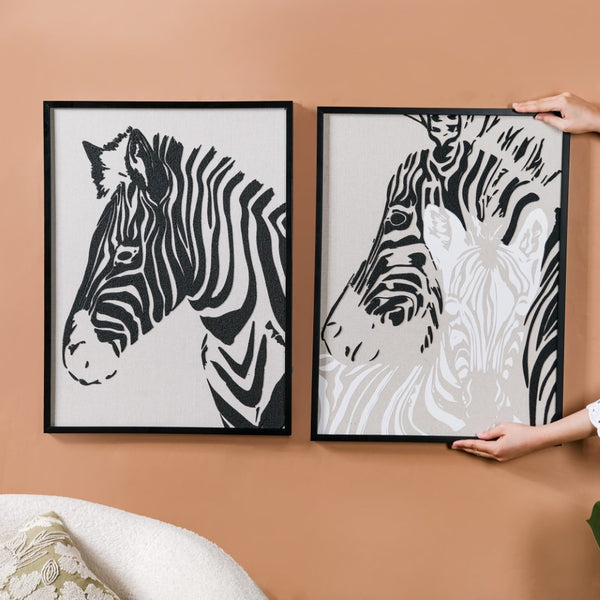 Zebra Design Canvas Wall Art Set Of 2 23x17 Inch
