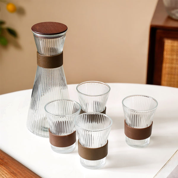 Fluted Glass Carafe Jug With Tumblers