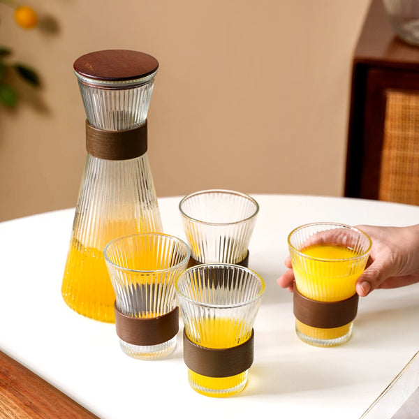 Fluted Glass Carafe Jug With Tumblers