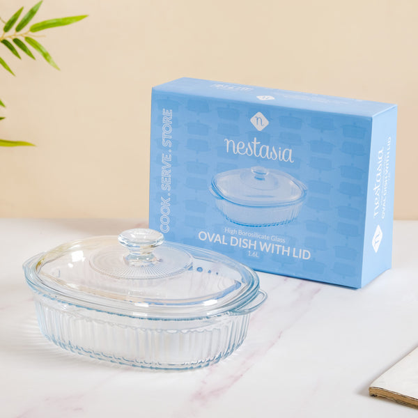 Fluted Glass Casserole Dish With Lid 1800ml