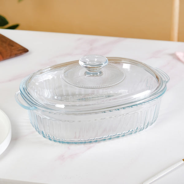 Fluted Glass Casserole Dish With Lid 1800ml