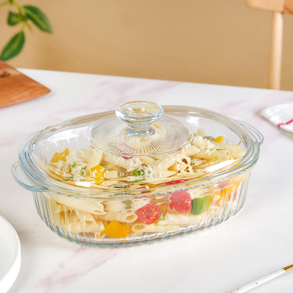 Fluted Glass Casserole Dish With Lid 1800ml