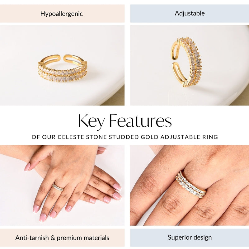 Celeste Stone Studded Gold Adjustable Ring