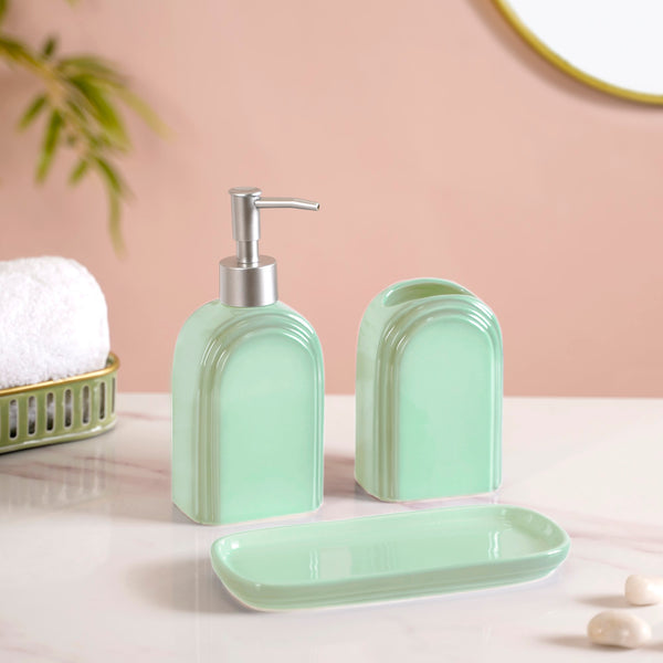 Art Deco Bathroom Set Of 3 With Tray Jade Green