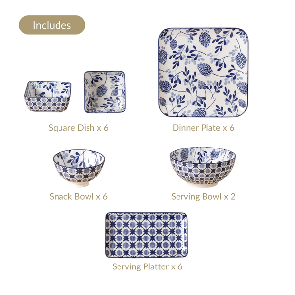 Blue 26 Piece Dinnerware Set For 6