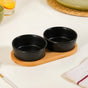 Set Of 2 Small Black Snack Bowls With Serving Tray 200ml