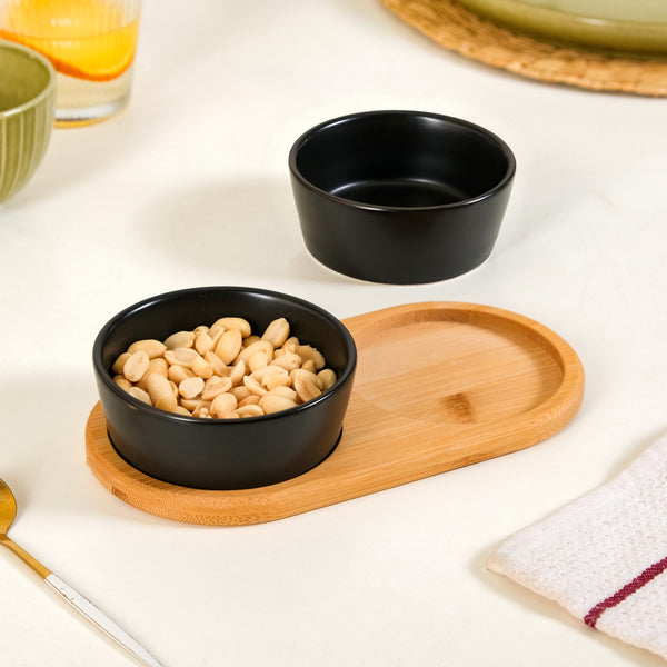 Black Snack Bowls Set Of 2 With Serving Tray 200ml