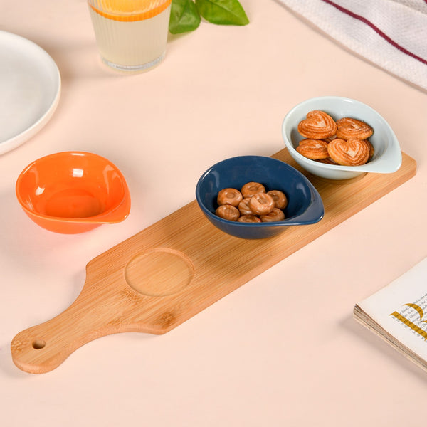 Set Of 3 Colourful Ceramic Bowls With Bamboo Tray 100ml Online ...