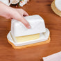 Ceramic Butter Dish With Lid And Wooden Tray