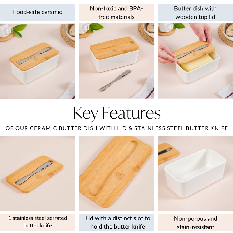 Ceramic Butter Dish With Lid And Stainless Steel Butter Knife