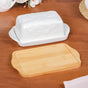 Ceramic Butter Dish With Lid And Wooden Tray