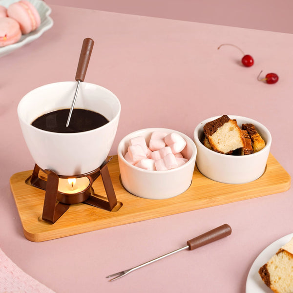 Ceramic Chocolate Fondue Set With Two Bowls And Tray