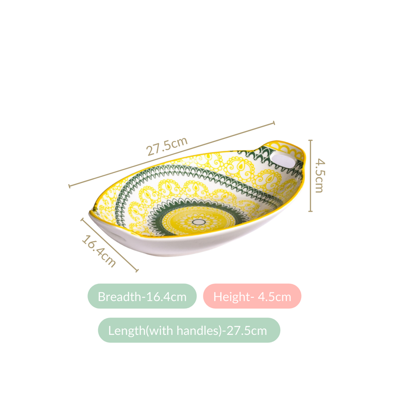 Yellow And Green Mandala Ceramic Platter Set Of 2