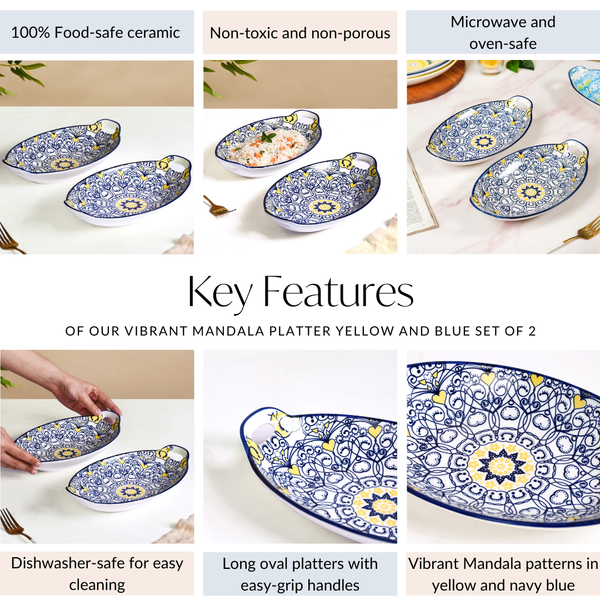 Vibrant Mandala Platter Yellow And Blue Set Of 2