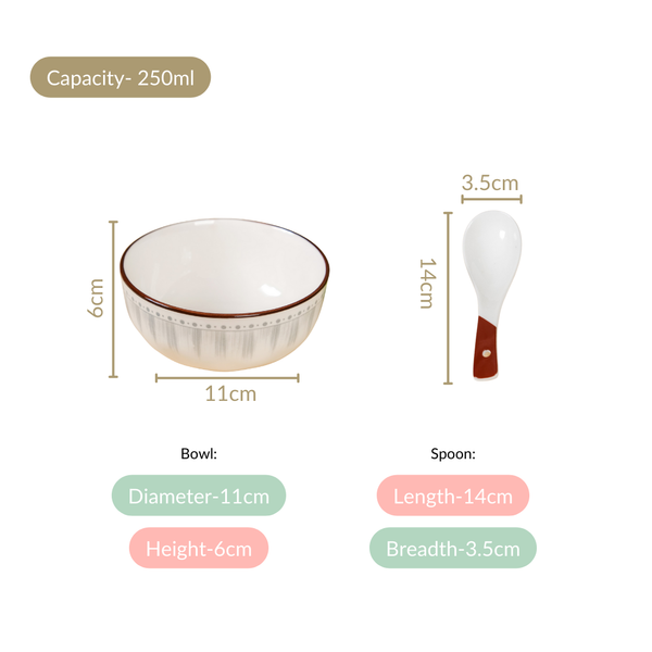 Dainty Dessert Bowl And Soup Spoon Set Of 8 250ml